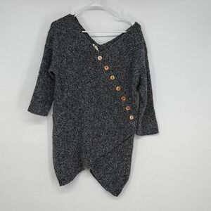 von Saken Gray Textured Wool Blend Asymmetrical Button Front Sweater S Lagenlook